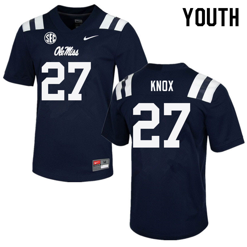 Youth #27 Jalen Knox Ole Miss Rebels College Football Jerseys Sale-Navy